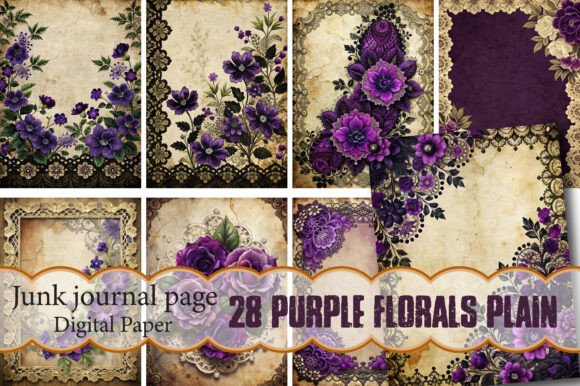 Download Purple Florals Plain Junk Journal Pages - Floral Collection