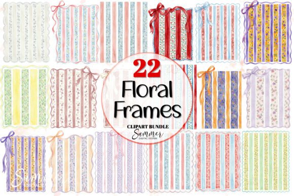 Download Floral Stripes Frame Clipart Bundle - Floral Collection