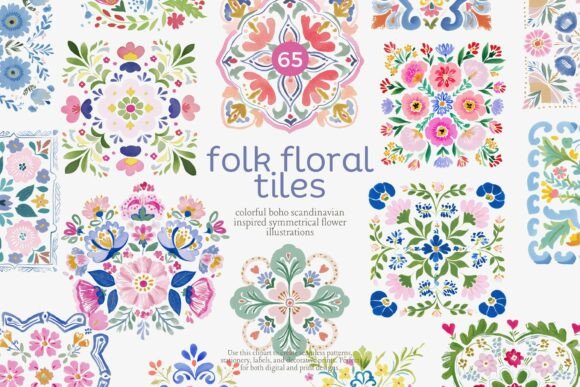 Download Folk Floral Tiles Clipart Set - Premium Bundle