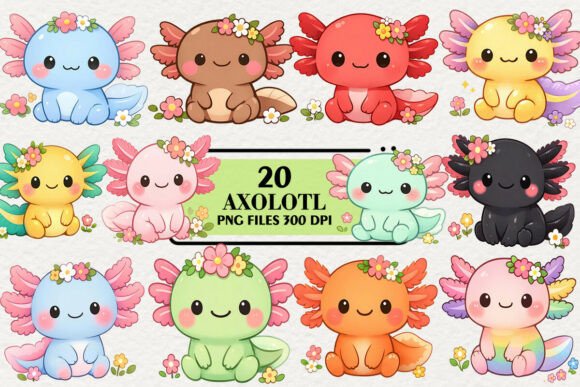 Download Kawaii Axolotl Floral Clipart Bundle - Premium Bundle