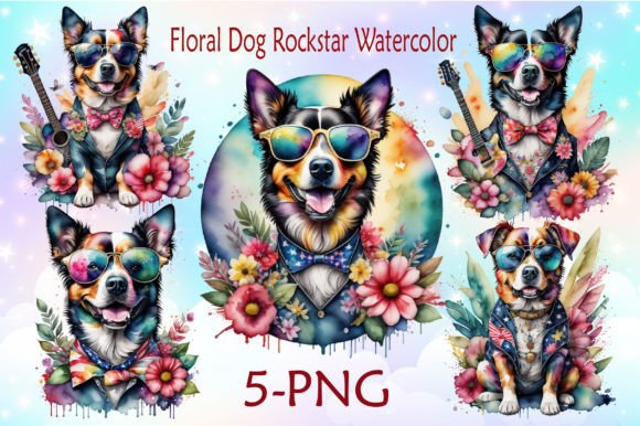 Download Floral Dog Rockstar Watercolor Clipart - Floral Collection