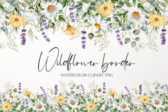 Download Watercolor Floral Border PNG. Wildflower - Premium Bundle